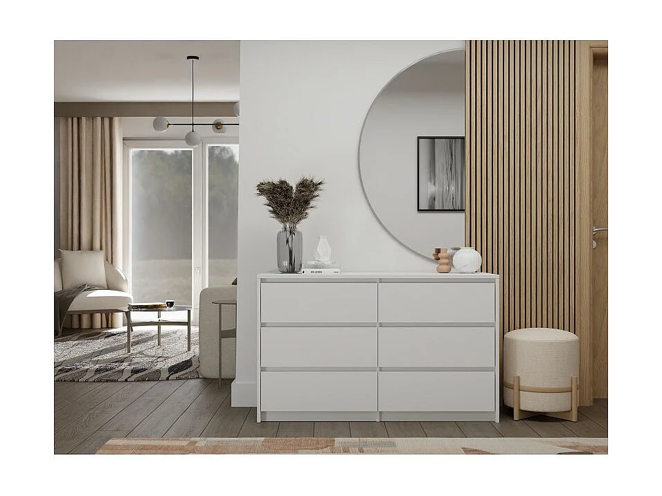 Komoda Karo K120 | Biała | 120x40x73.5 cm | 6 Szuflad