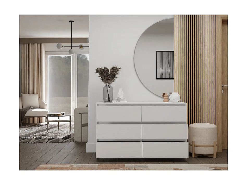 Komoda Karo K120 | Biała | 120x40x73.5 cm | 6 Szuflad