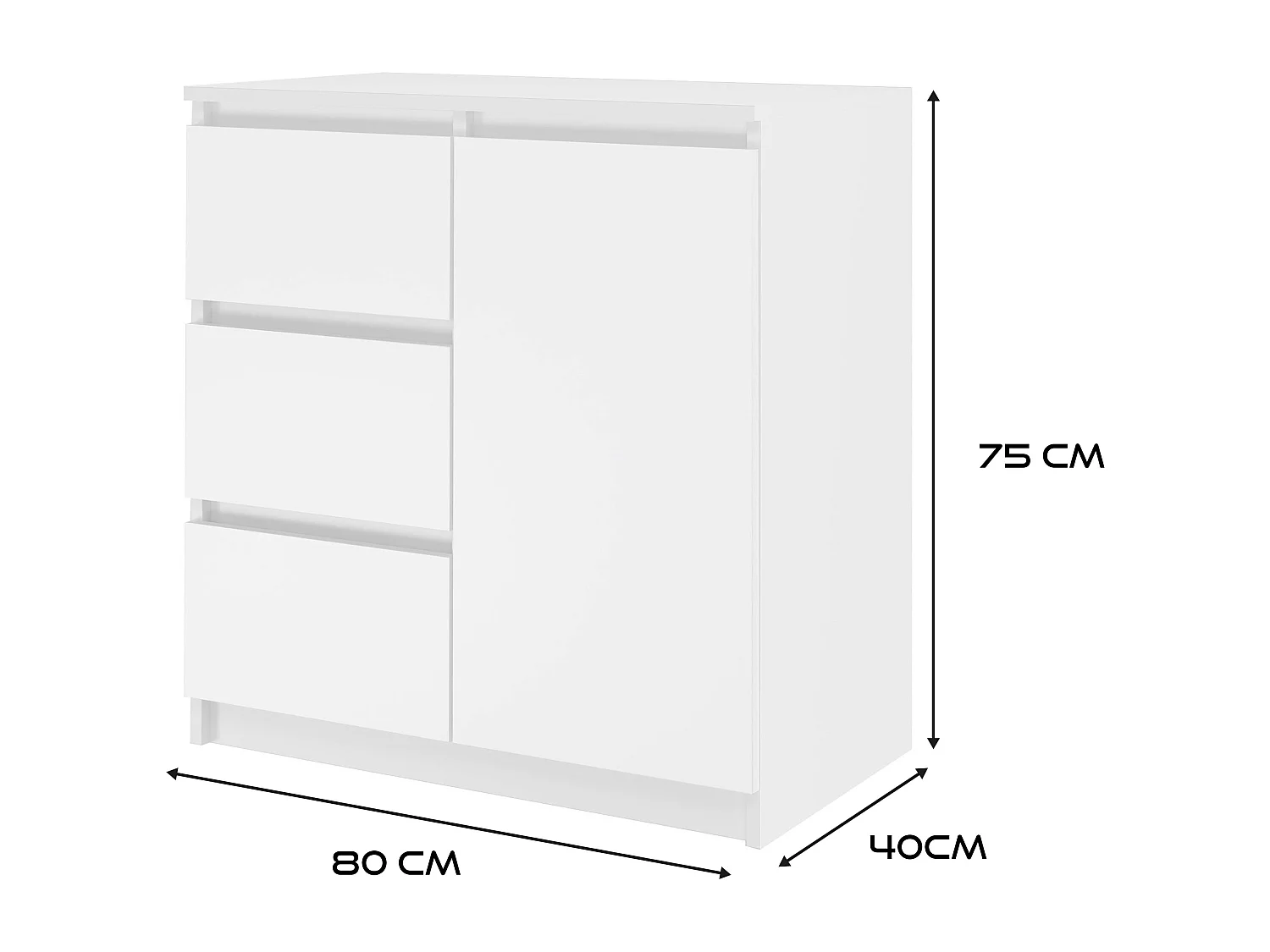 Komoda Malwa 1D3S |  Biała | 80x40x75 cm | 3 Szuflady, 1 Drzwi