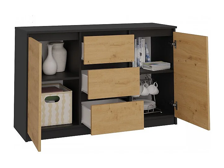 Komoda Malwa 2D3S | Antracyt/ Dąb Artisan | 120x40x75 cm | 2 Drzwi 3 Szuflady