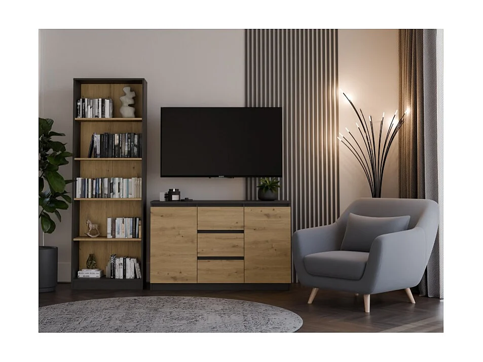 Komoda Malwa 2D3S | Antracyt/ Dąb Artisan | 120x40x75 cm | 2 Drzwi 3 Szuflady