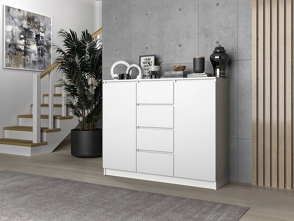 Komoda Malwa 2D4S | Biała  | 120x40x97 cm | 2 Drzwi, 4 Szuflady