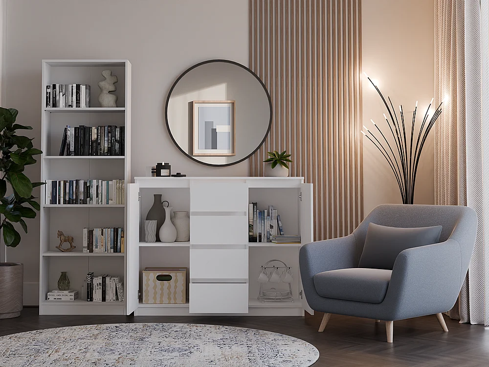 Komoda Malwa 2D4S | Biała  | 120x40x97 cm | 2 Drzwi, 4 Szuflady