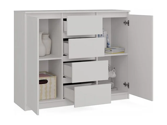 Komoda Malwa 2D4S | Biała  | 120x40x97 cm | 2 Drzwi, 4 Szuflady