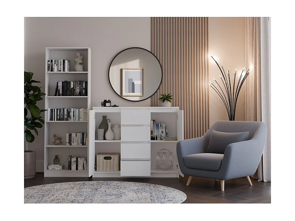 Komoda Malwa 2D4S | Biała  | 120x40x97 cm | 2 Drzwi, 4 Szuflady