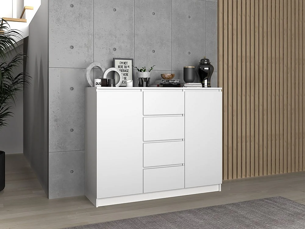 Komoda Malwa 2D4S | Biała  | 120x40x97 cm | 2 Drzwi, 4 Szuflady