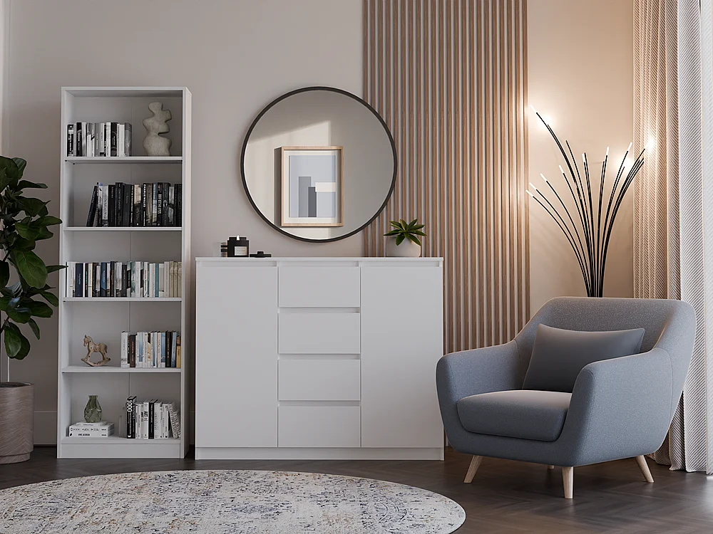 Komoda Malwa 2D4S | Biała  | 120x40x97 cm | 2 Drzwi, 4 Szuflady