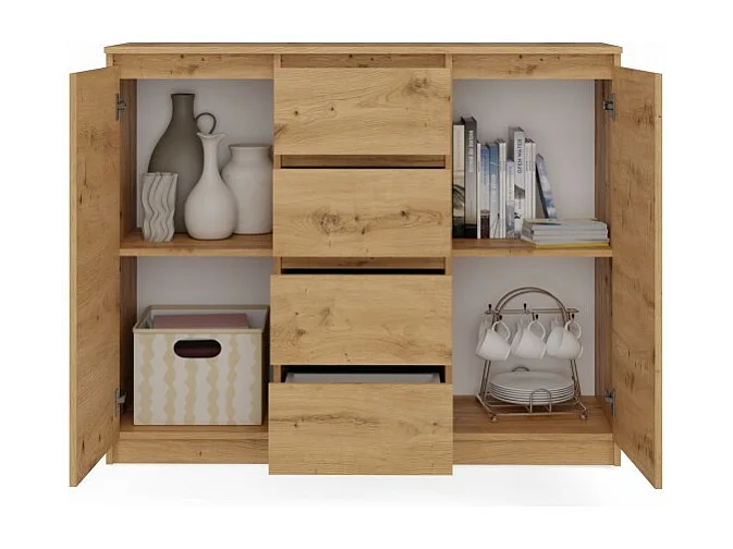 Komoda Malwa 2D4S |  Dąb Artisan| 120x40x97 cm | 2 Drzwi, 4 Szuflady