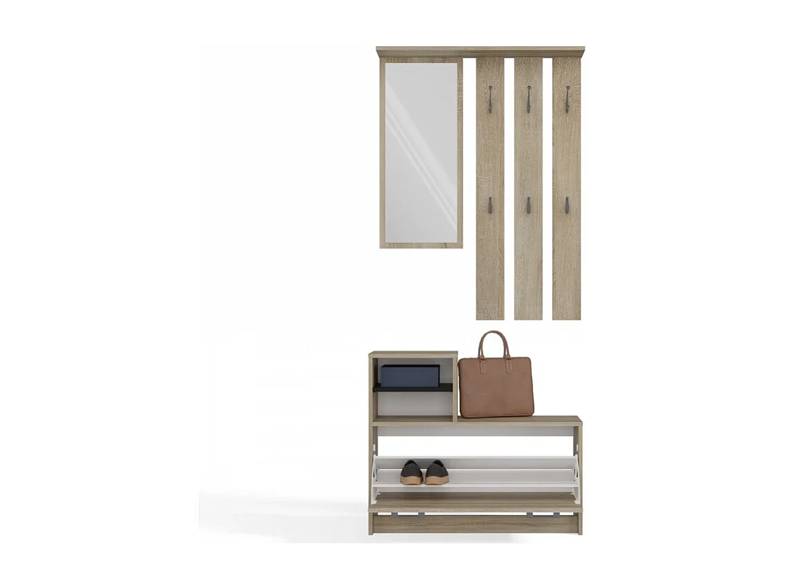 Garderoba Vera |Dąb Sonoma | 85x24x180 cm | Wieszak, Lustro, Szafka na Obuwie