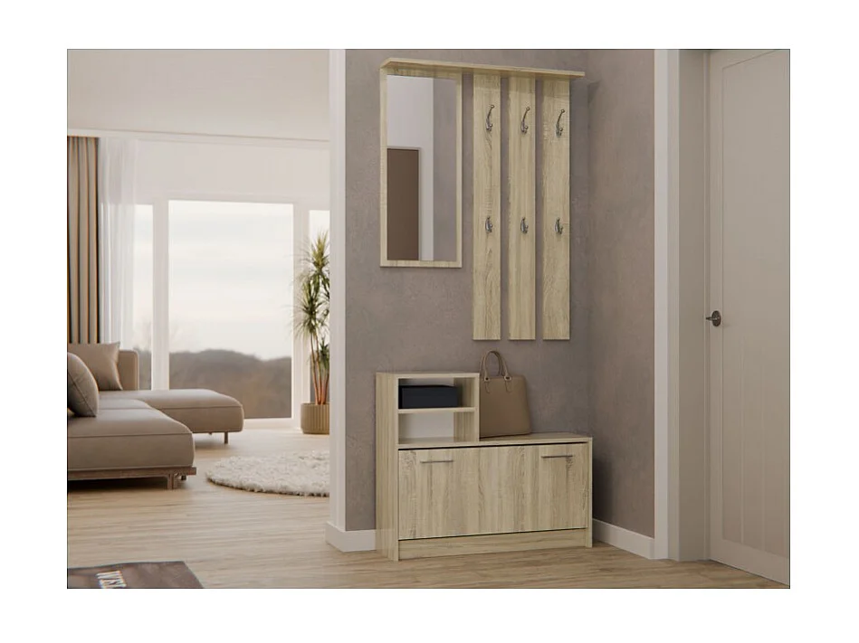Garderoba Vera |Dąb Sonoma | 85x24x180 cm | Wieszak, Lustro, Szafka na Obuwie