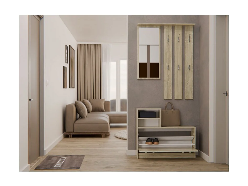 Garderoba Vera |Dąb Sonoma | 85x24x180 cm | Wieszak, Lustro, Szafka na Obuwie