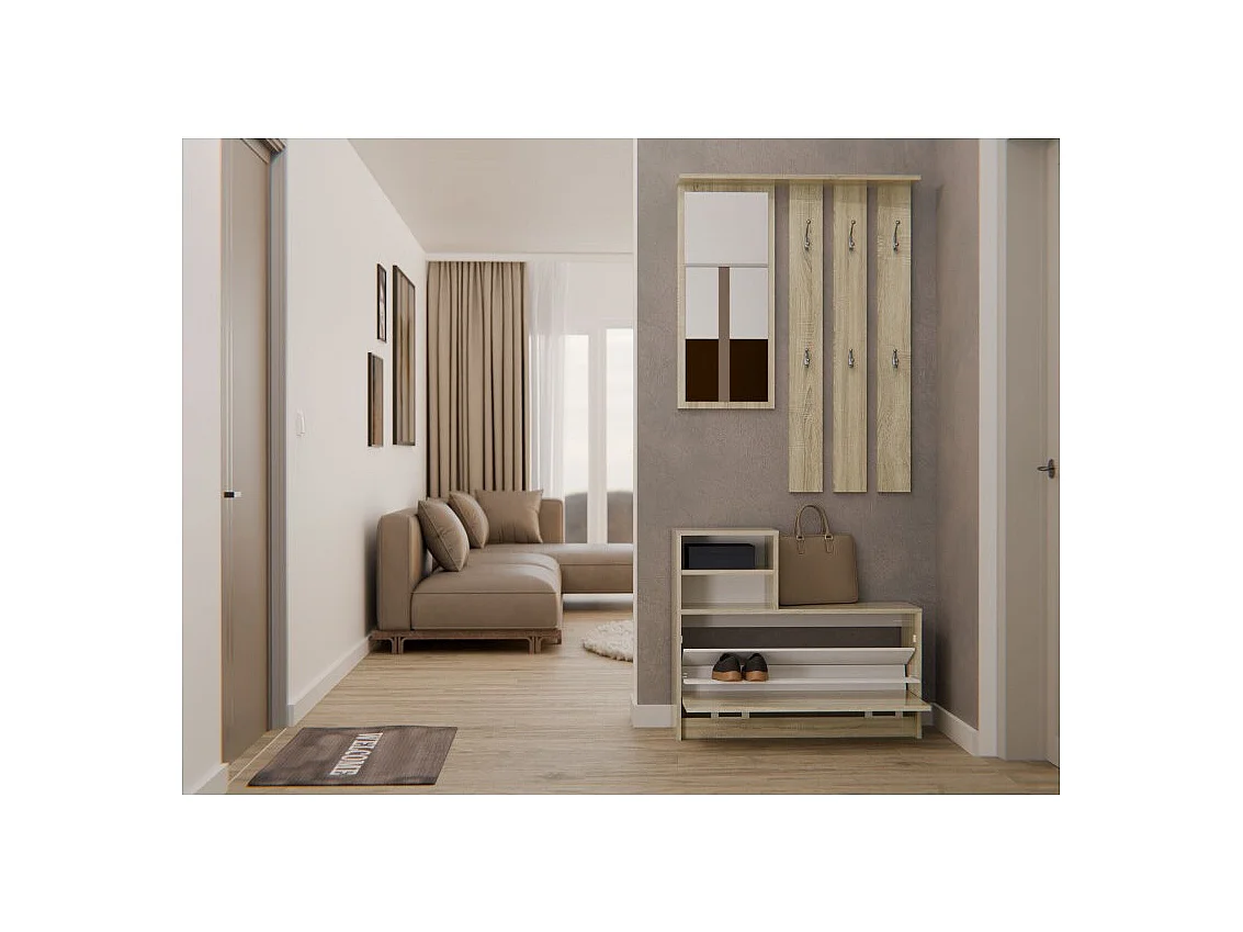 Garderoba Vera |Dąb Sonoma | 85x24x180 cm | Wieszak, Lustro, Szafka na Obuwie