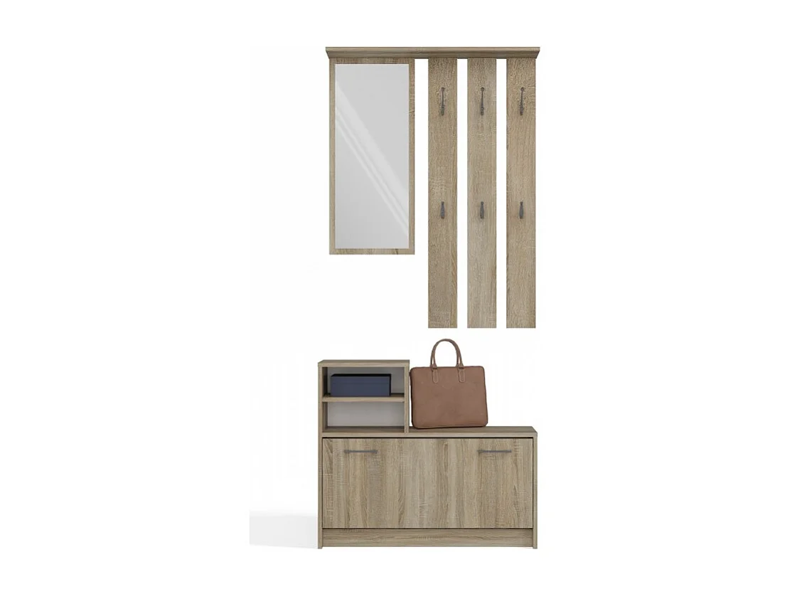 Garderoba Vera |Dąb Sonoma | 85x24x180 cm | Wieszak, Lustro, Szafka na Obuwie