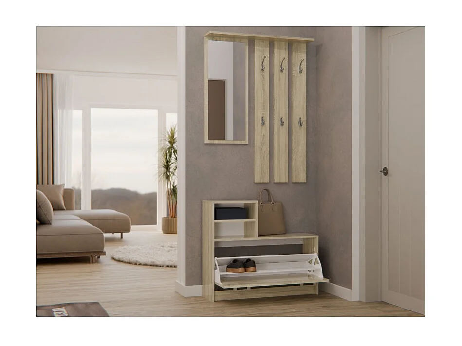 Garderoba Vera |Dąb Sonoma | 85x24x180 cm | Wieszak, Lustro, Szafka na Obuwie