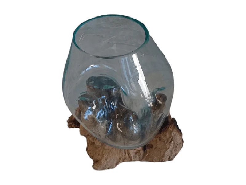 Vase Fishbowl Small - Verre fusionné sur teck - Fait main