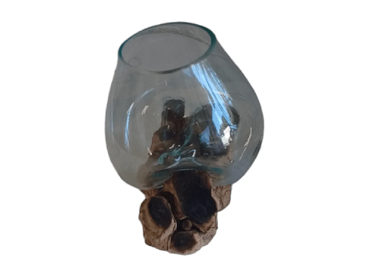 Vase Fishbowl Small - Verre fusionné sur teck - Fait main