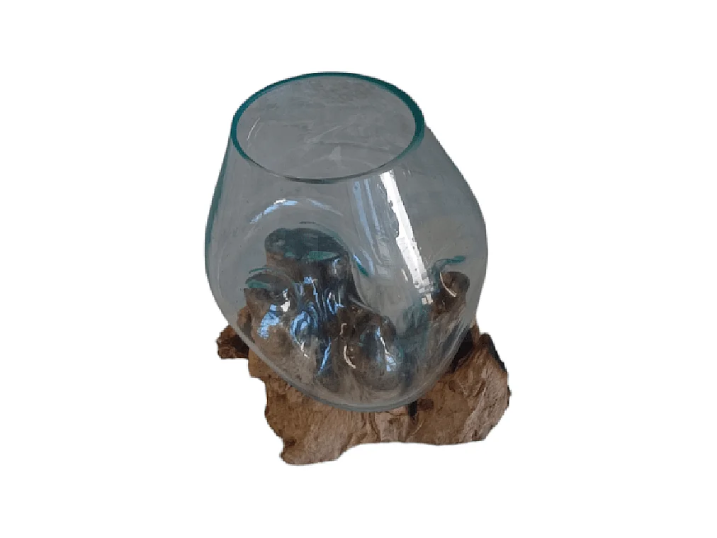 Vase Fishbowl Small - Verre fusionné sur teck - Fait main
