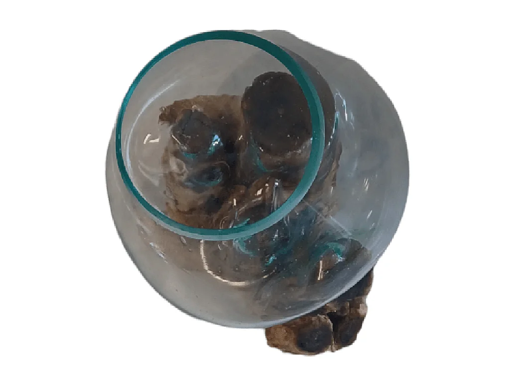 Vaas Viskom - Glas op Teakhout - Handgemaakt Small