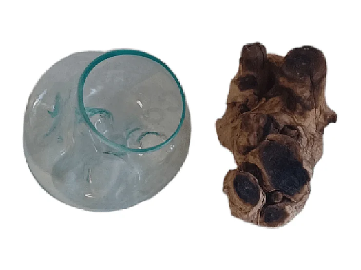 Vaas Viskom - Glas op Teakhout - Handgemaakt Small