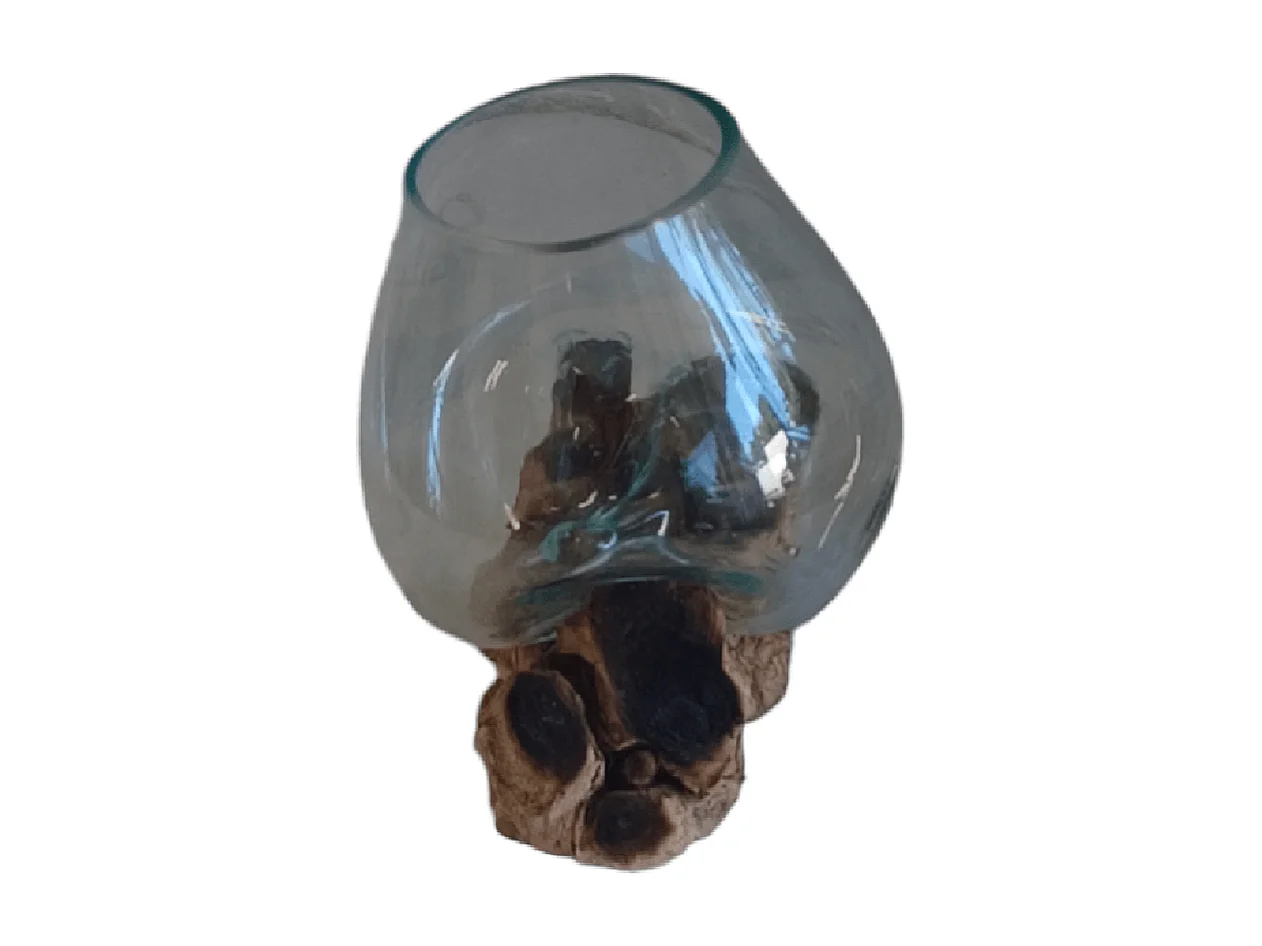 Vase Fishbowl Small - Verre fusionné sur teck - Fait main