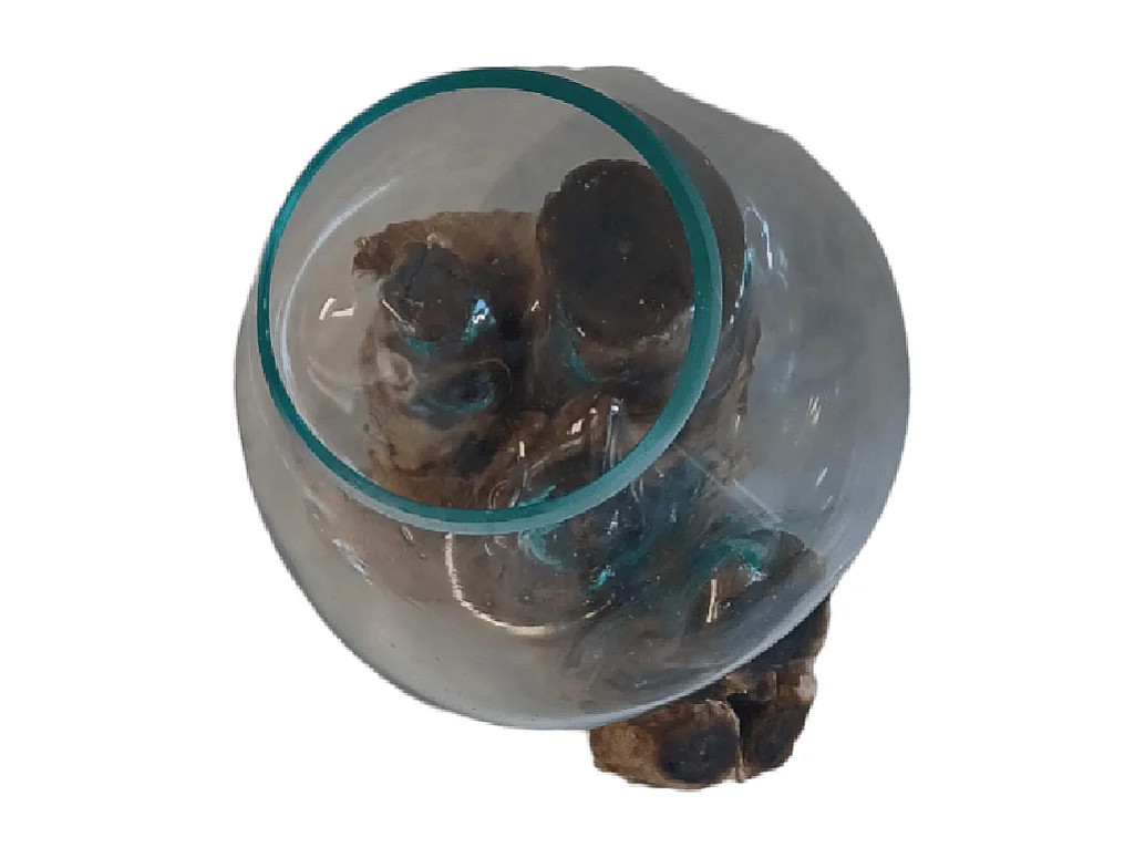 Vase Fishbowl Small - Verre fusionné sur teck - Fait main