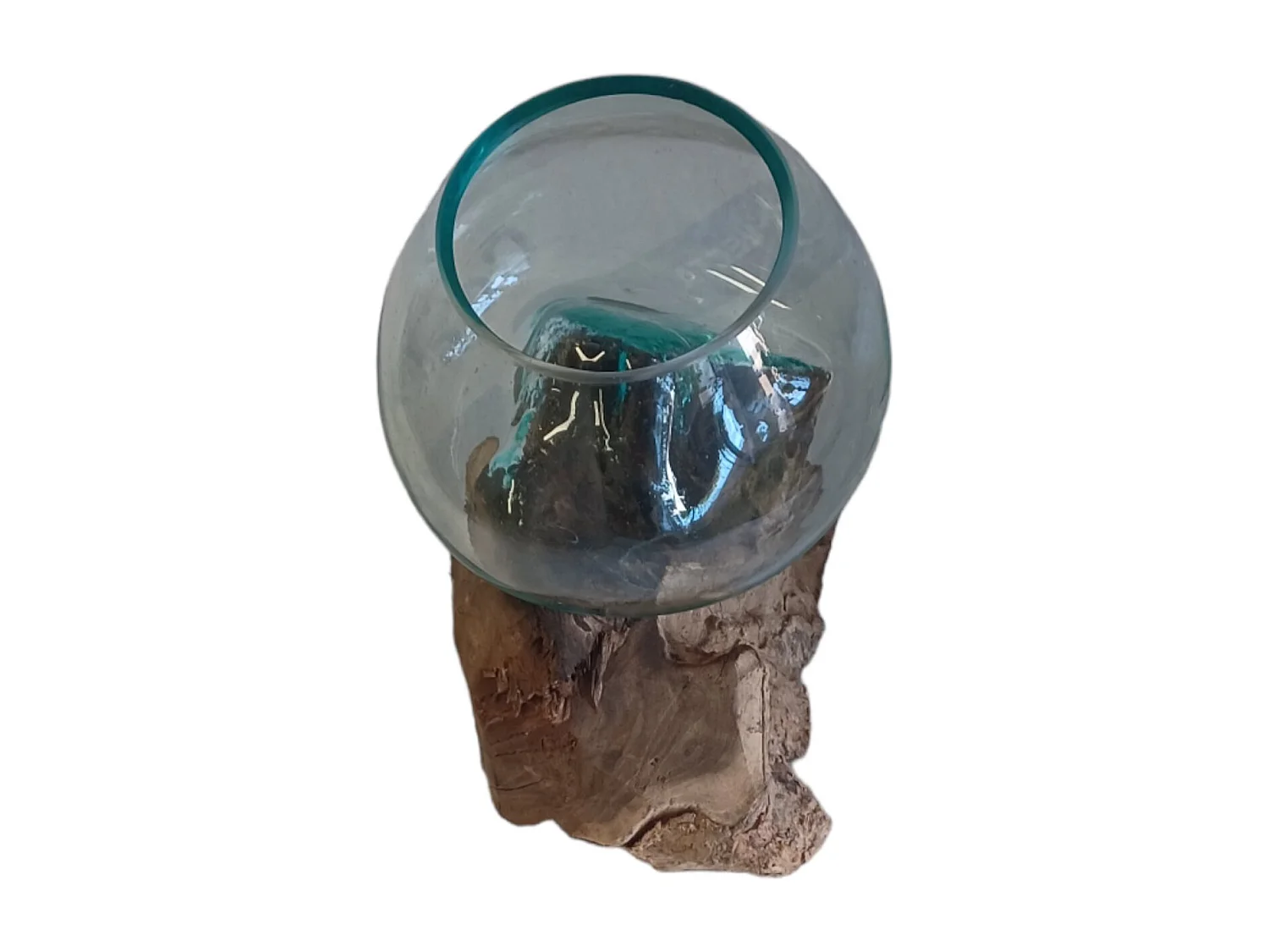 Vase Fishbowl - Glas und Teakholz - Handgefertigt Groß