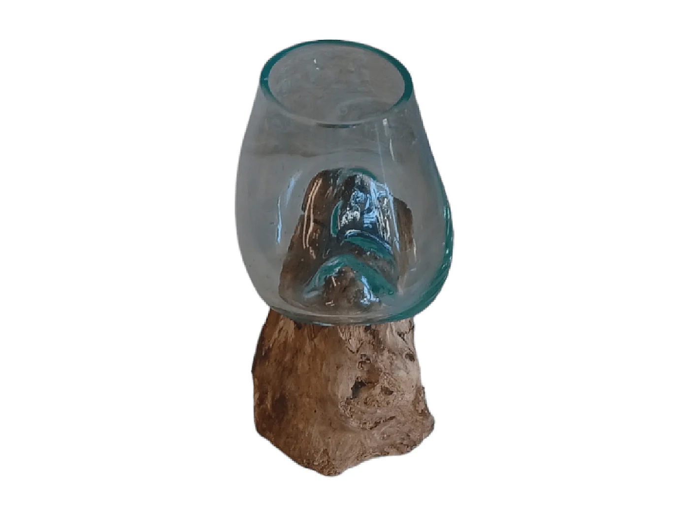 Vase fait main - Verre et teck - Design unique