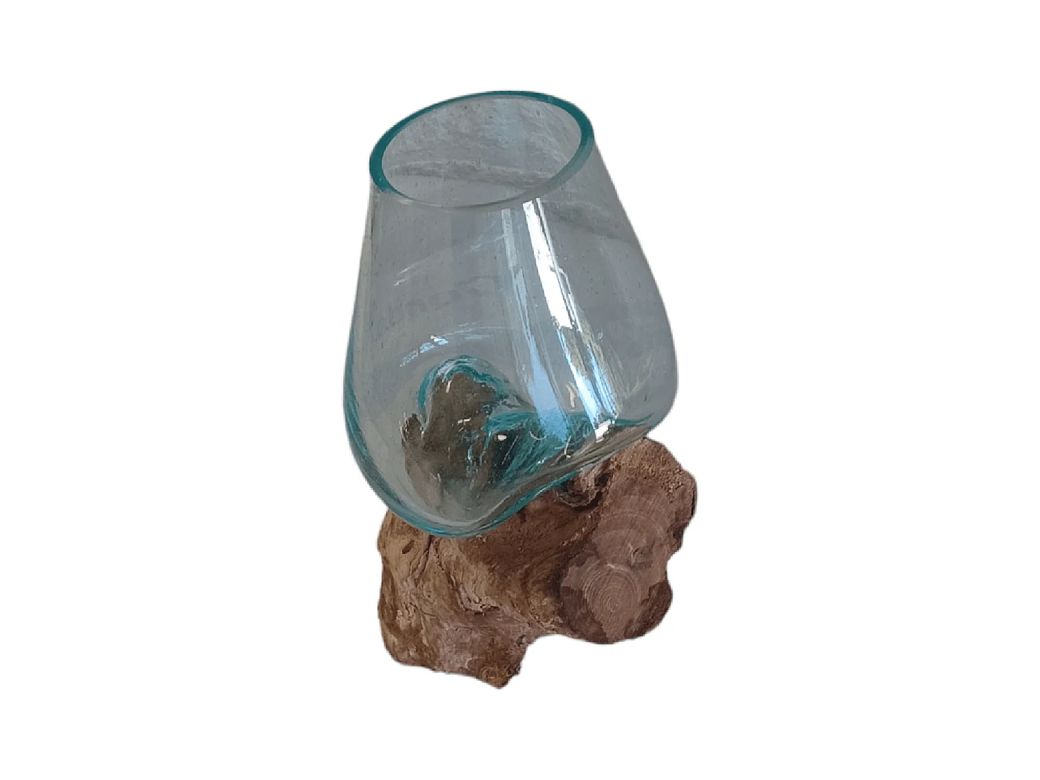 Vase fait main - Verre et teck - Design unique