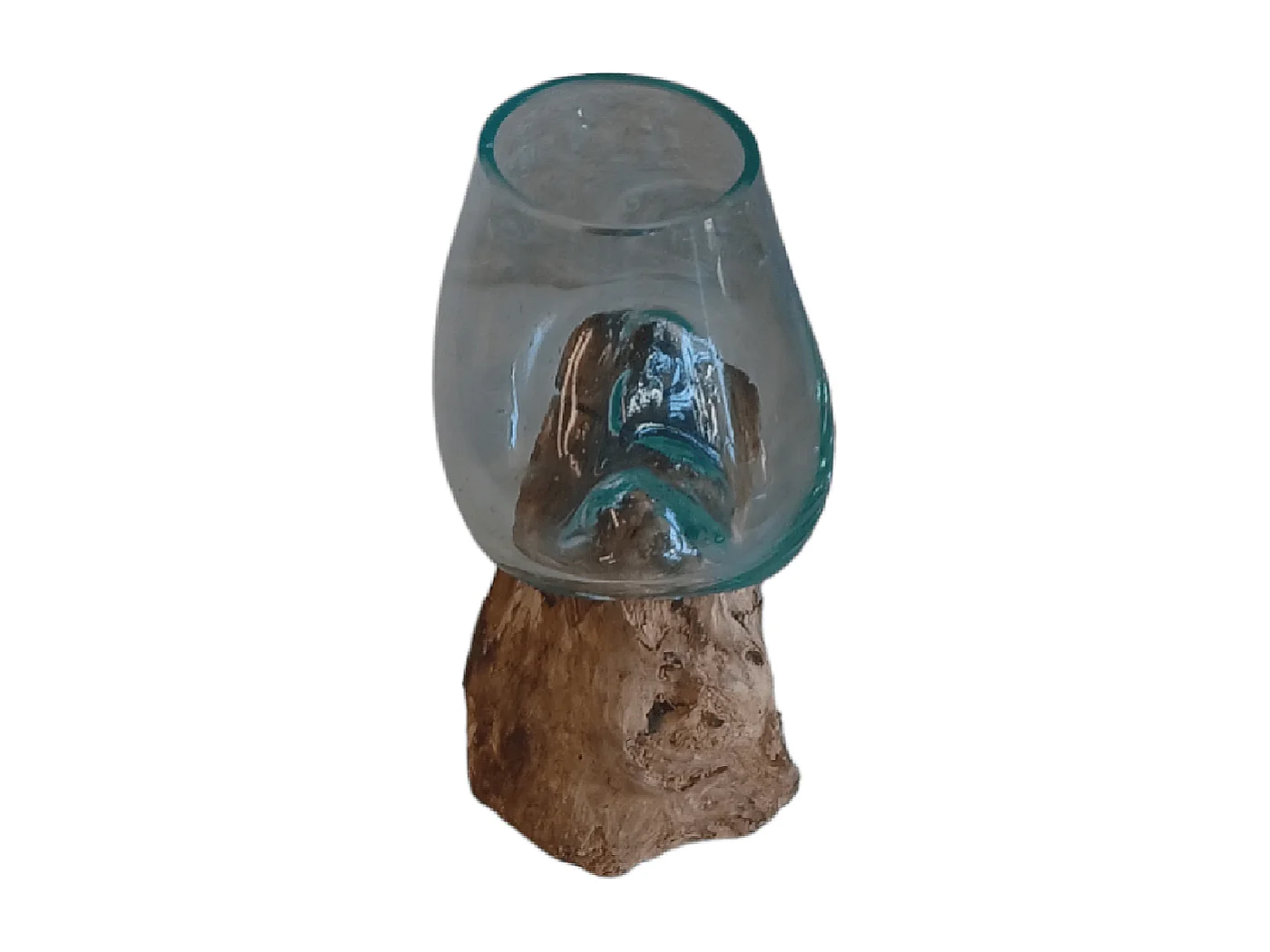 Vase fait main - Verre et teck - Design unique