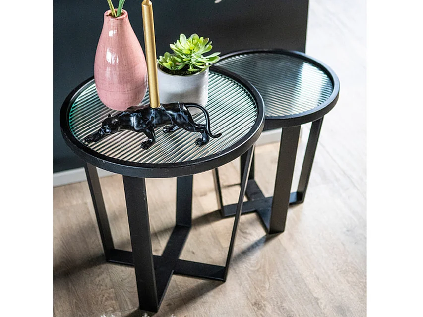 Couchtisch-Set Furnilux - Holz Metall Schwarz - Kleines 2er-Set