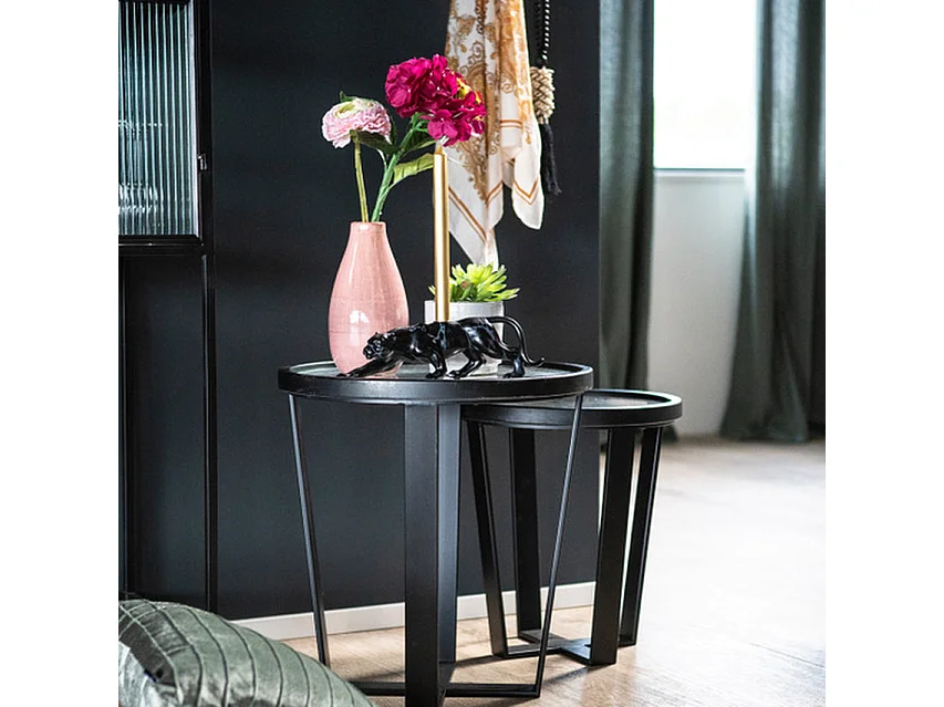 Table Basse Furnilux Loup - Bois Métal Noir - Lot de 2 - Petite Taille