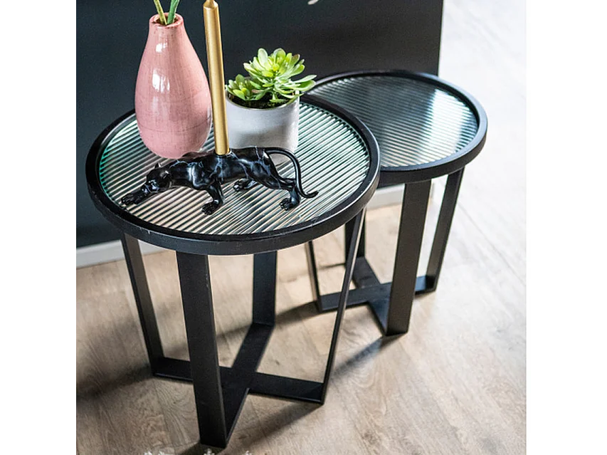 Salontafel Set Furnilux - Hout Metaal Zwart - Small Set van 2