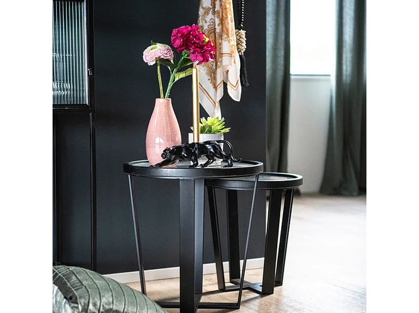 Salontafel Set Furnilux - Hout Metaal Zwart - Small Set van 2