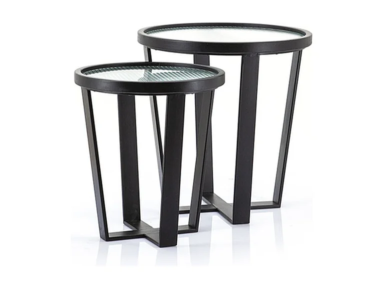 Table Basse Furnilux Loup - Bois Métal Noir - Lot de 2 - Petite Taille