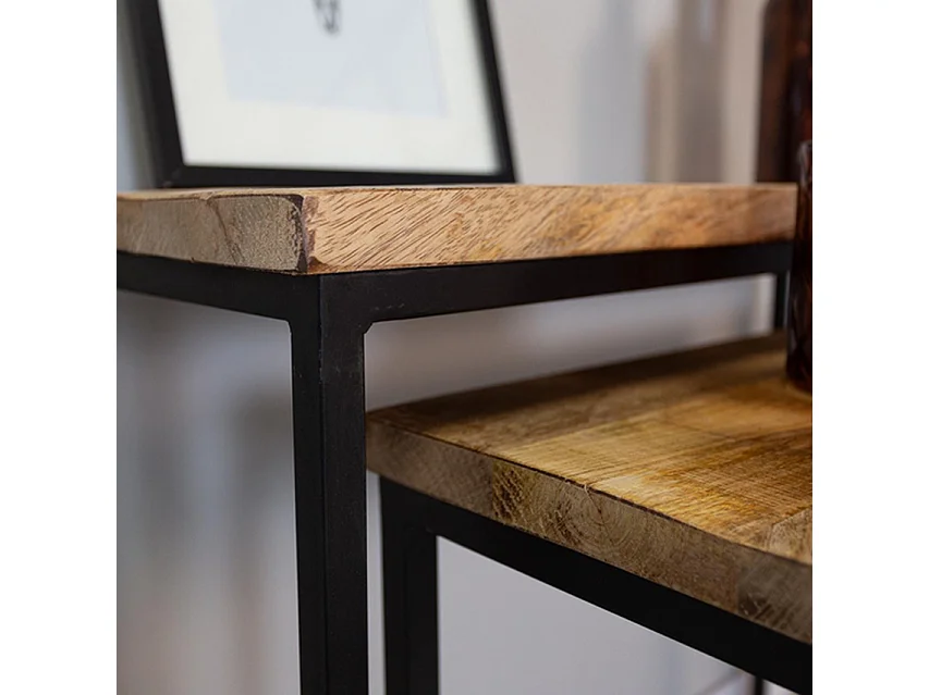 Sidetable Set - Mangohout - Naturel Zwart Metaal - 2 Stuks