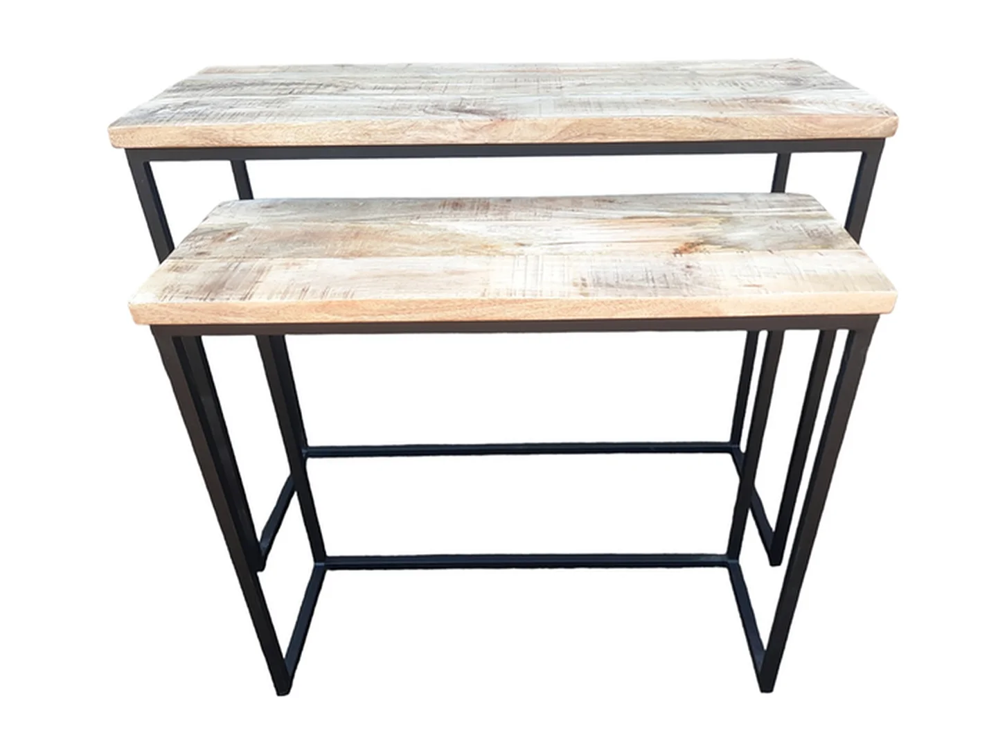 Set de tables d'appoint - Bois de manguier naturel - Métal noir - 2 pièces
