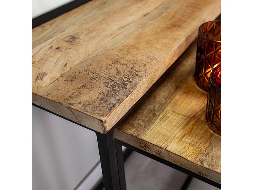 Set de tables d'appoint - Bois de manguier naturel - Métal noir - 2 pièces