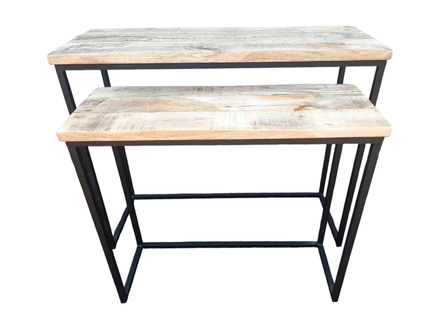 Set de tables d'appoint - Bois de manguier naturel - Métal noir - 2 pièces