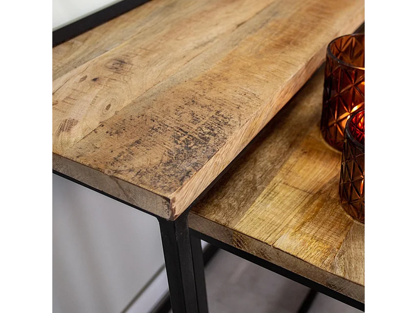 Set de tables d'appoint - Bois de manguier naturel - Métal noir - 2 pièces