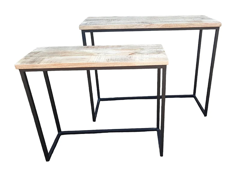 Sidetable Set - Mangohout - Naturel Zwart Metaal - 2 Stuks