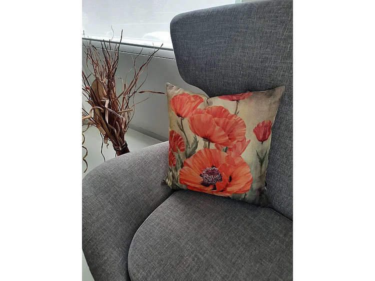 Zierkissen Furnilux - Orange Grün 45x45 cm - 2er Set Mohnblumen Design