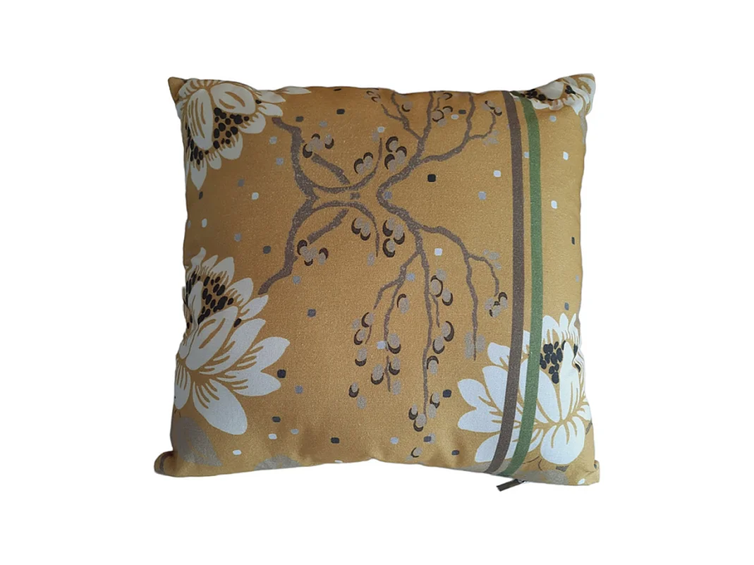 Zierkissen Furnilux - 45x45 cm Ocker Gelb Weiß Grün - Blumenmuster 2er Set