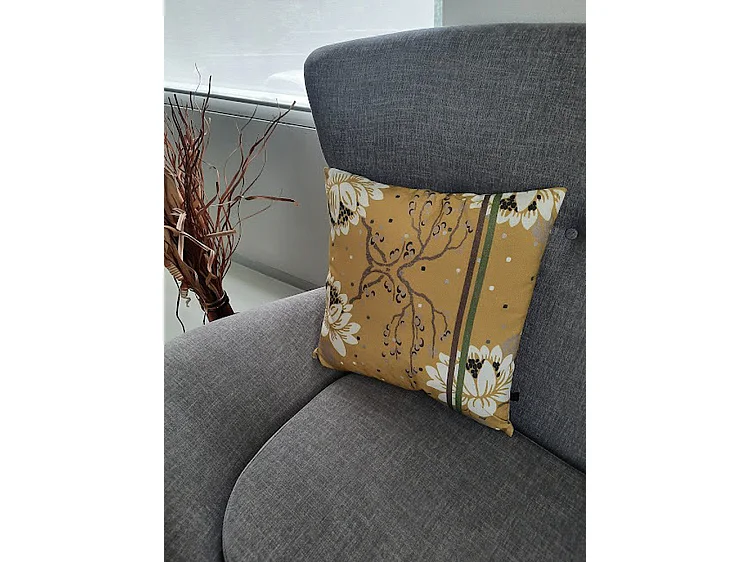 Coussins décoratifs Furnilux - 45x45 cm - Motif floral ocre jaune blanc vert