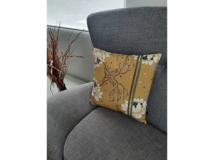 Coussins décoratifs Furnilux - 45x45 cm - Motif floral ocre jaune blanc vert