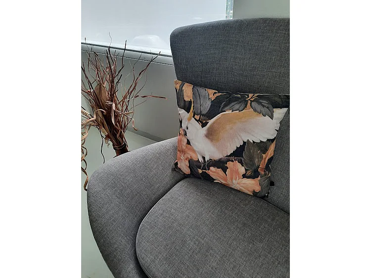 Zierkissen Furnilux - 45x45 cm - Tripple Bird Design Schwarz Grau Rosa - 2er Set