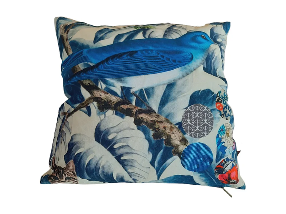 Zierkissen Furnilux - Blau 45x45 cm - 2er-Set Vogelmotiv