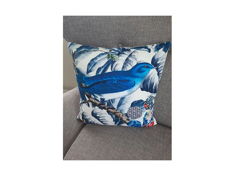 Zierkissen Furnilux - Blau 45x45 cm - 2er-Set Vogelmotiv