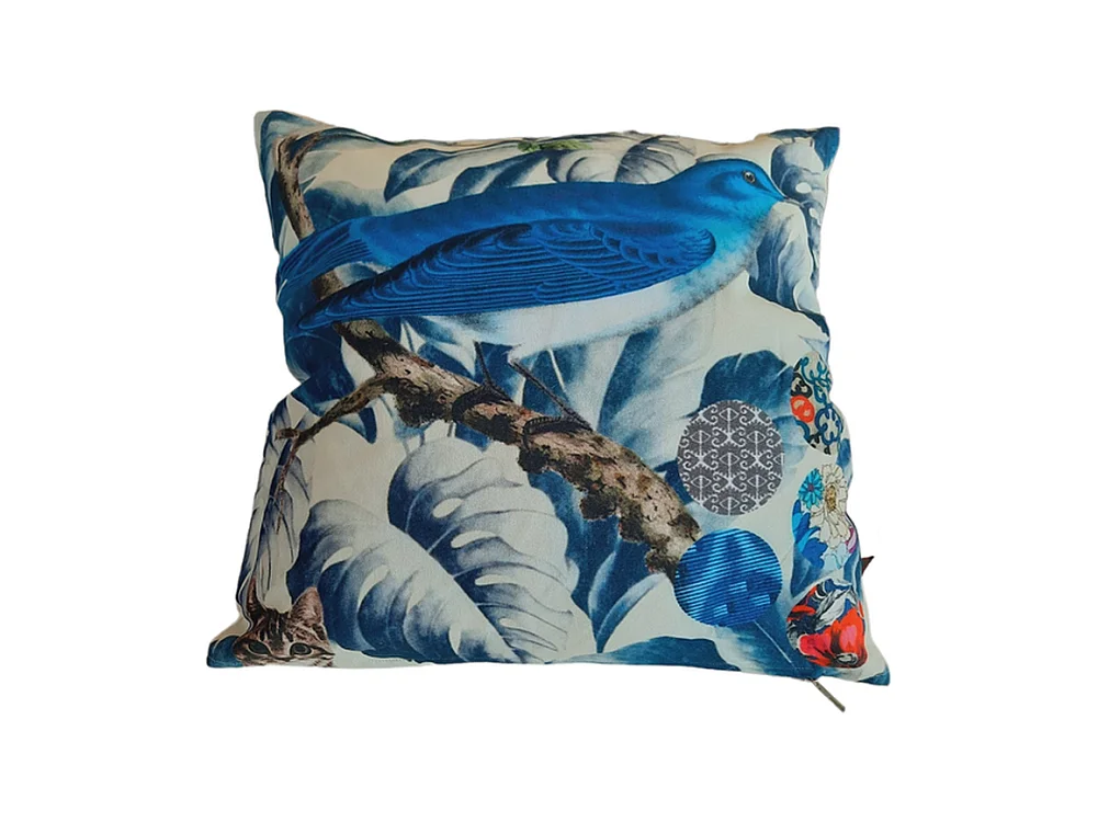 Coussins décoratifs Furnilux - 45x45 cm - Lot de 2 - Motif oiseaux bleu