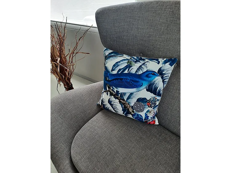 Zierkissen Furnilux - Blau 45x45 cm - 2er-Set Vogelmotiv