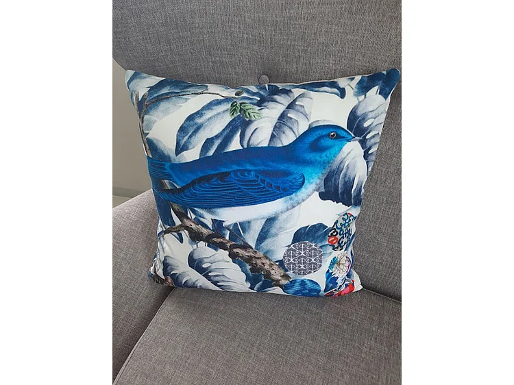 Zierkissen Furnilux - Blau 45x45 cm - 2er-Set Vogelmotiv
